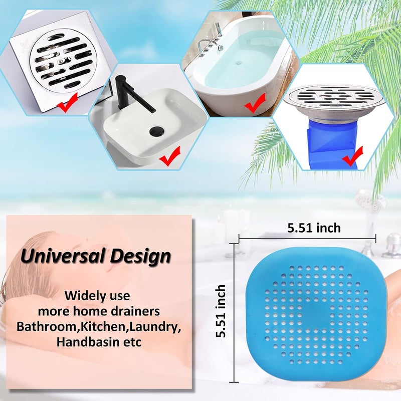 Bovinde جامع تصريف الشعر، غطاء تصريف مربع للدش، سدادة شعر سيليكون مع كوب شفط، سهل التركيب مناسب للحمام، حوض الاستحمام، المطبخ، عبوة من 2 (أزرق) - Image 5