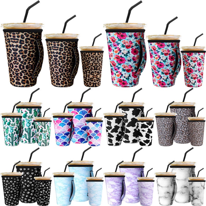Hoolerry Hoolerry 30 Pcs Reusable Iced Coffee Sleeve for Cold Beverages Cups Reusable Neoprene Insulator Cup Sleeve with Handle Neoprene Holder Suitable for Hot and Cold Coffee or Ice Drink Fits 1632oz 