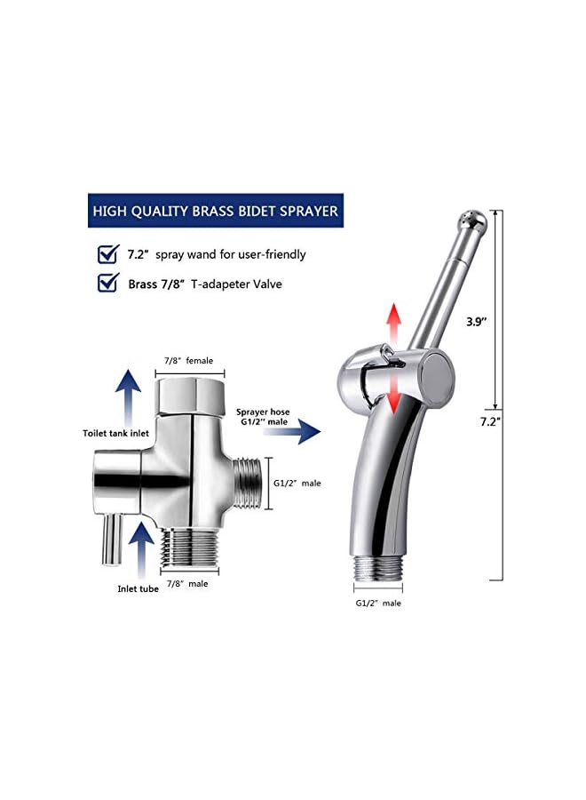 The Bros Handheld Bidet Sprayer for Toilet, 90Precision Pressure Control (Jet/Soft) Spray Hand Held Bidet for Toilet Baby Cloth Diaper Sprayer Brass Valve Core w/Ceramic Disk Seals Wall&Toilet Mount - Image 4