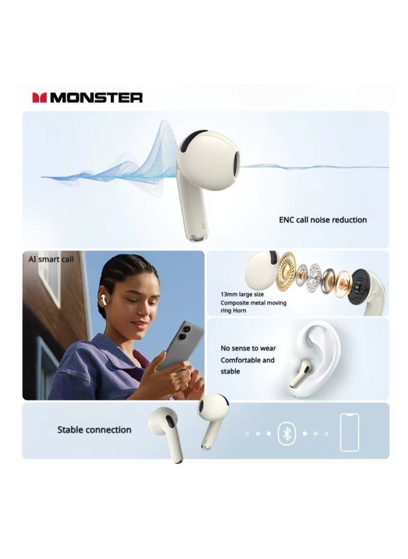 Monster N-Lite 208 Wireless Earbuds Bluetooth 5.4 Built-in Mic, Bluetooth Earbuds Touch Control, Headphones Bluetooth Wireless with 30H Playtime, Type-C Fast Charging, Clear Call for Running, Workout  - Image 5