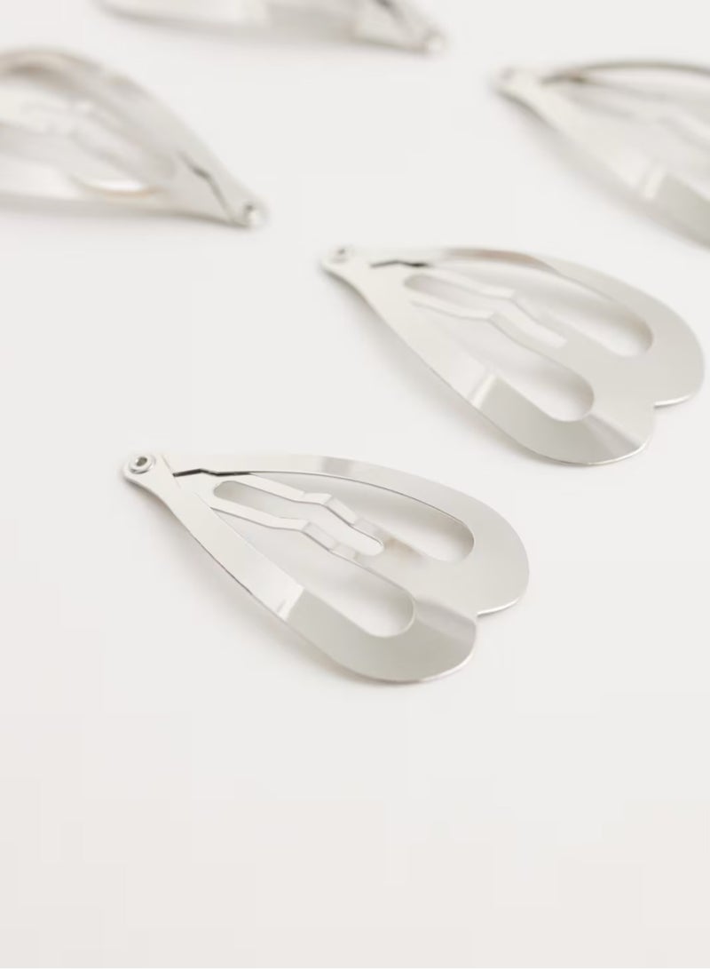 Beautify Heart shaped silver snap clips pack of 6 - Image 2