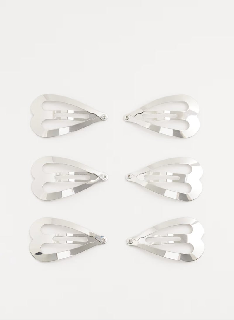 Beautify Heart shaped silver snap clips pack of 6 - Image 1