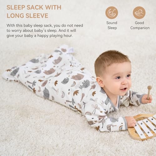 FIEMOL Baby Sleep Sack 6-12 Months, Long Sleeve Baby Wearable Blanket 0.5 Tog with Mittens, 2-Way Zipper Infant Cotton Sleeping Sack for Boy and Girl Grey Elephant 2 Pack (Medium) - Image 3