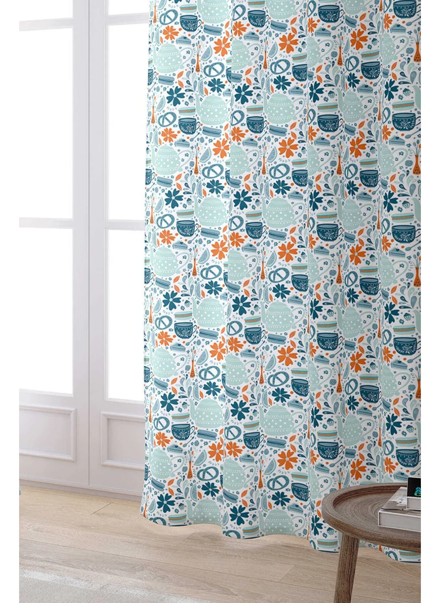 Cango Home Blue Orange Decorative Object Patterned Digital Printed Curtain CGH582-PR