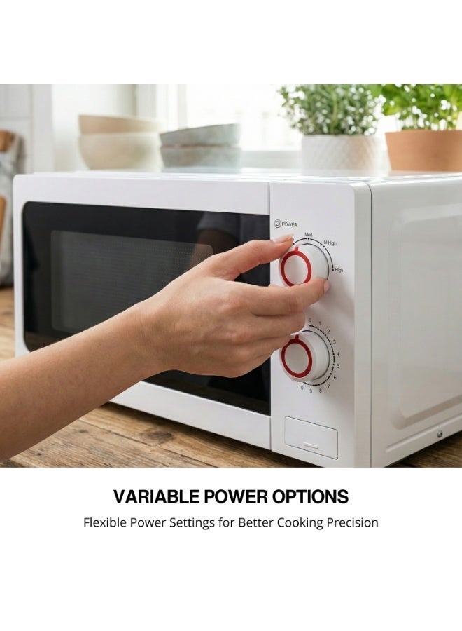 DOMEA Microwave Oven, 20L, 700W, 5 Power Levels (Defrost/Reheating), 35-Min Timer, 255mm Turntable for Even Heating, 2 Chrome Knobs, Easy-Clean Interior, White (KMO311) - Image 4