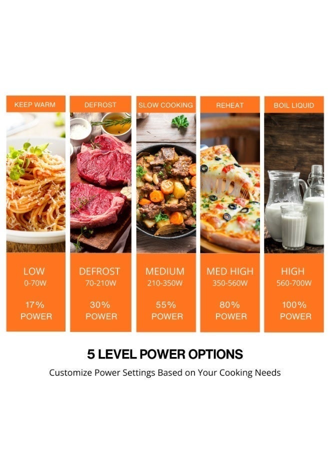 DOMEA Microwave Oven, 20L, 700W, 5 Power Levels (Defrost/Reheating), 35-Min Timer, 255mm Turntable for Even Heating, 2 Chrome Knobs, Easy-Clean Interior, White (KMO311) - Image 5