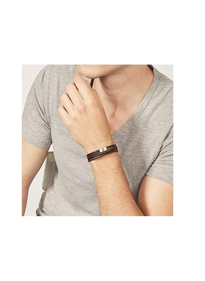 FOSSIL - Men's Leather Multi Strand Braided Leather Bracelet with Stainless Steel Magnetic Closure, Brown - Image 1