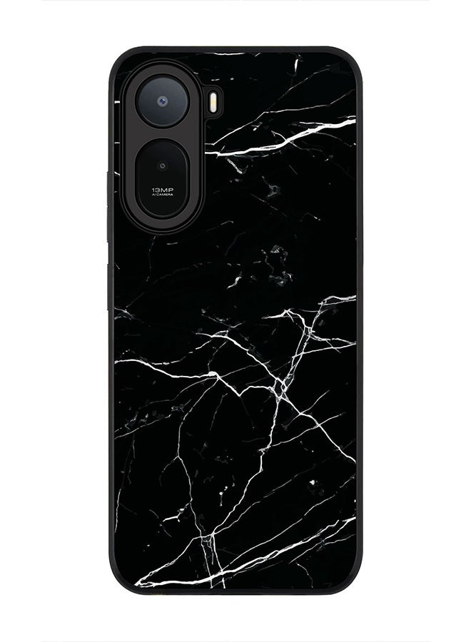 Stylizedd Rugged Case for Xiaomi Redmi A7 Pro 4G / Poco C81 / Poco C81 Pro / Poco C85x 5G- Slim Fit Hybrid Rubber Cover Marble Print Black