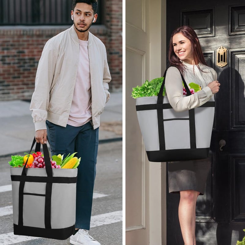 CIVJET Insulated Reusable Tote Bag for Grocery Shopping for Women/Men, Pizza/Food Delivery Bag to Keep Food Cold/Hot for Uber Eats/Doordash/Grubub, Cooler Bags for Travel/Beach/Picnic, Cooler Bag,Grey - Image 2