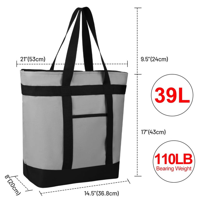 CIVJET Insulated Reusable Tote Bag for Grocery Shopping for Women/Men, Pizza/Food Delivery Bag to Keep Food Cold/Hot for Uber Eats/Doordash/Grubub, Cooler Bags for Travel/Beach/Picnic, Cooler Bag,Grey - Image 3