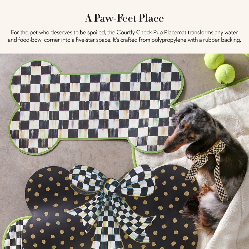 mackenzie childs MACKENZIE-CHILDS Pup Placemat, Cute Pet-Food Mat for Dog Bowls and Cat Bowls, Gray-and-White Sterling Check - Image 2