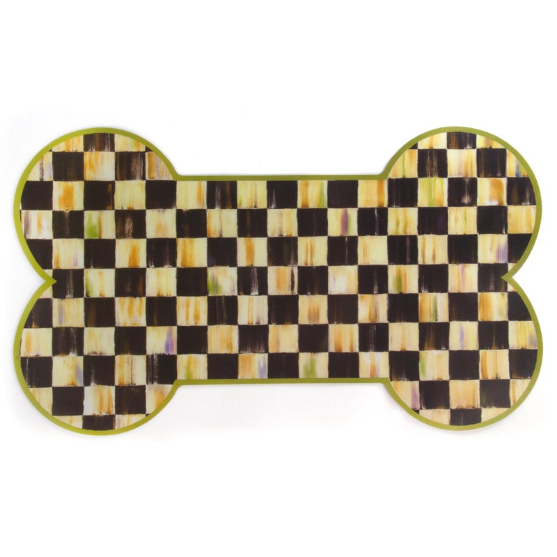 mackenzie childs MACKENZIE-CHILDS Pup Placemat, Cute Pet-Food Mat for Dog Bowls and Cat Bowls, Gray-and-White Sterling Check - Image 1