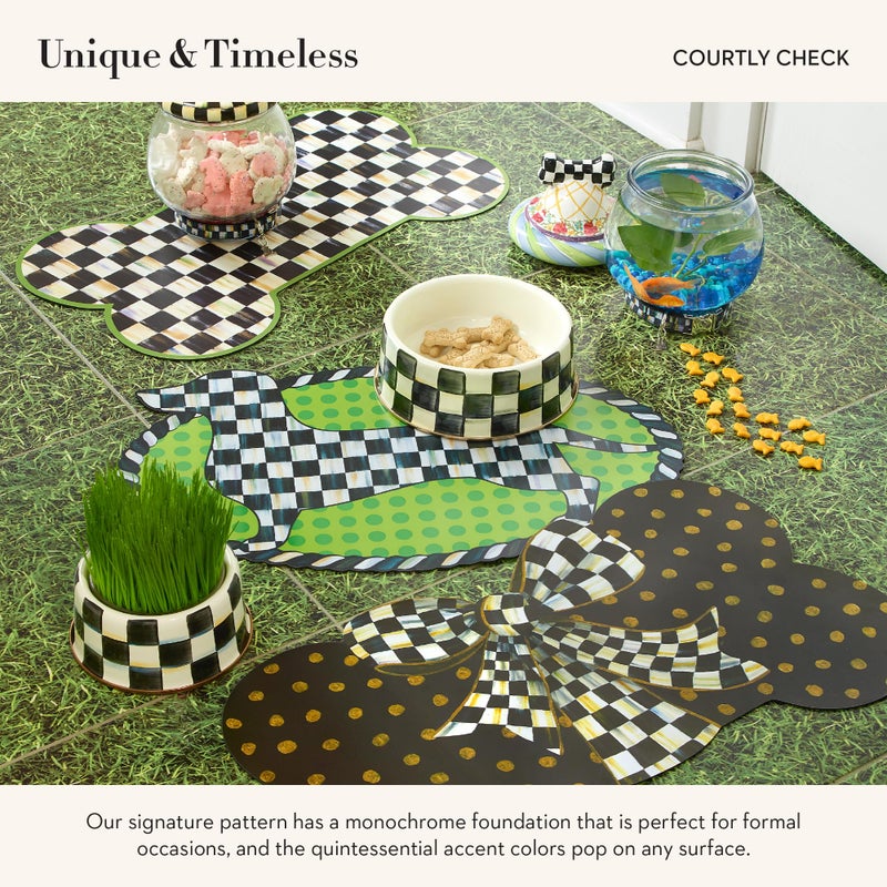 mackenzie childs MACKENZIE-CHILDS Pup Placemat, Cute Pet-Food Mat for Dog Bowls and Cat Bowls, Gray-and-White Sterling Check - Image 3