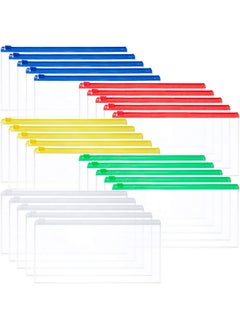 Leinuosen 50 Pieces Plastic Envelopes With Zipper Clear Pencil Case Bulk File Bag Bill Bag Letter Size (5 Colors)  - Image 1