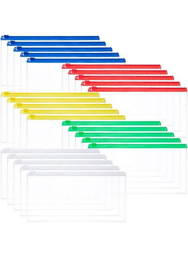 Leinuosen 50 Pieces Plastic Envelopes With Zipper Clear Pencil Case Bulk File Bag Bill Bag Letter Size (5 Colors)  - Image 1