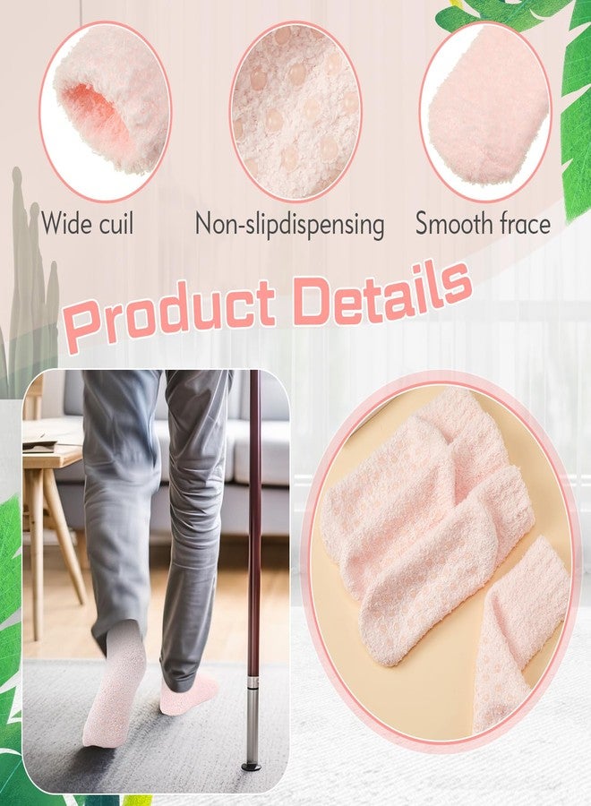 Foaincore 4 Pack Non Slip Hospital Socks for Women Men Non Slip Ankle Fuzzy Socks Thick Warm Festival Gifts(Pink) - Image 3