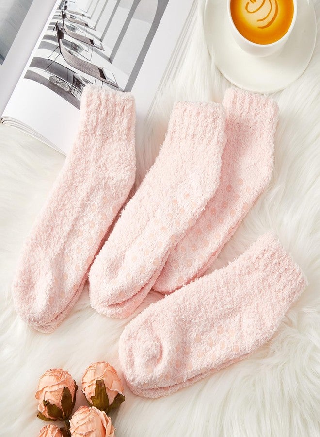 Foaincore 4 Pack Non Slip Hospital Socks for Women Men Non Slip Ankle Fuzzy Socks Thick Warm Festival Gifts(Pink) - Image 5