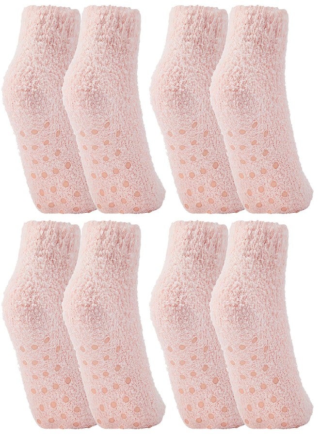 Foaincore 4 Pack Non Slip Hospital Socks for Women Men Non Slip Ankle Fuzzy Socks Thick Warm Festival Gifts(Pink) - Image 1
