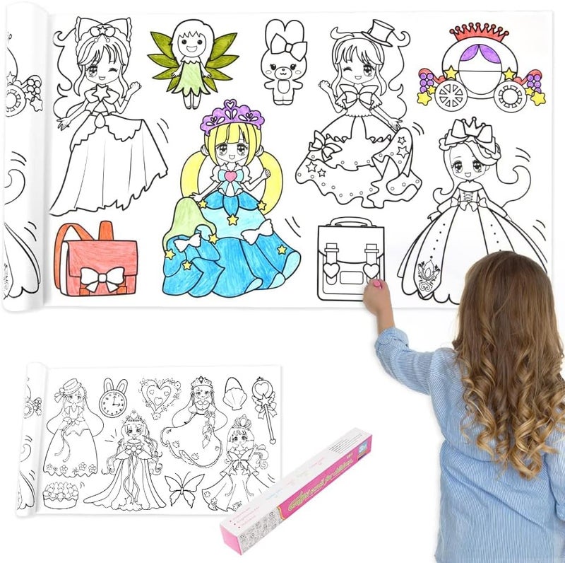 OFFCUP Drawing Paper Roll, 3m Colouring Roll for Kids, Children's Drawing Roll Coloring Paper Roll for Toddler, DIY Cut and Paste Painting Paper for Girls and Boys (Princess)