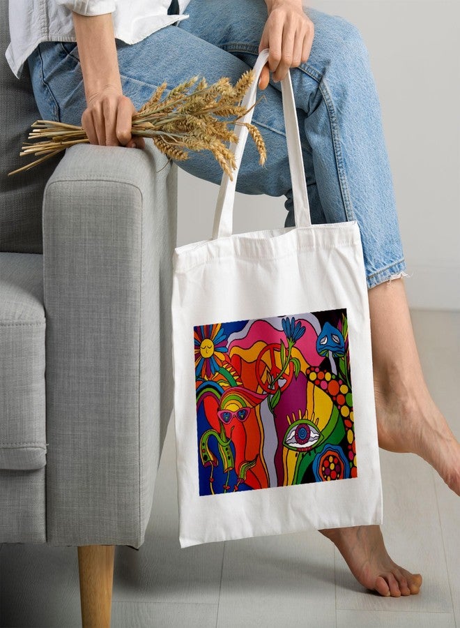 ARTBUG Tote Bag for Women with zip, Aesthetic Canvas tote bag for college girls, office, stylish and reusable - Painting - D No - 261 - Image 2