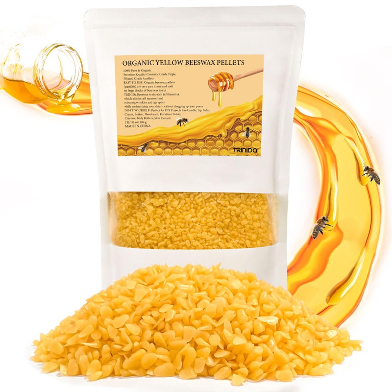 TRINIDa Beeswax Pellets 2LB(32 oz), Organic Yellow Bees Wax for DIY Candles, Beeswax for Candle Making, Skin, Body, Face, and Hair Care, Lotions, DIY Creams, Lip Balm and Soap Making Supplies - Image 1