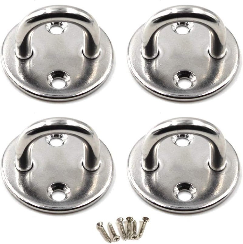 Flomore M8 Ceiling Hook Pad Eye Plate 304 Stainless Steel Wall Mount Hook Heavy Duty for Hanging (Pack of 4,Screws Included) - Image 1