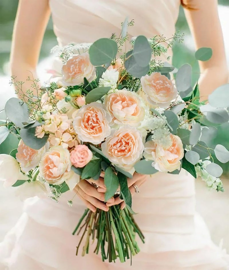 IPOPU Champagne Fake Peonies Artificial Ranunculus Flowers 6pcs 18Heads Champagne Silk Flowers 20.47" Artificial Flowers Bulk for Faux Floral Arrangements Home Table Decor - Image 5