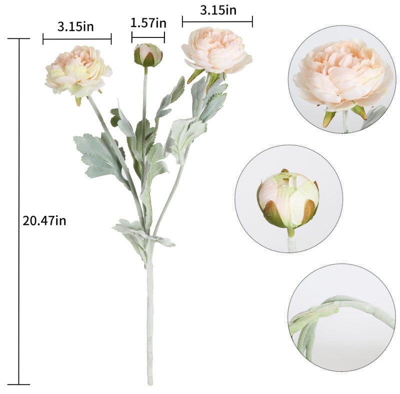 IPOPU Champagne Fake Peonies Artificial Ranunculus Flowers 6pcs 18Heads Champagne Silk Flowers 20.47" Artificial Flowers Bulk for Faux Floral Arrangements Home Table Decor - Image 3