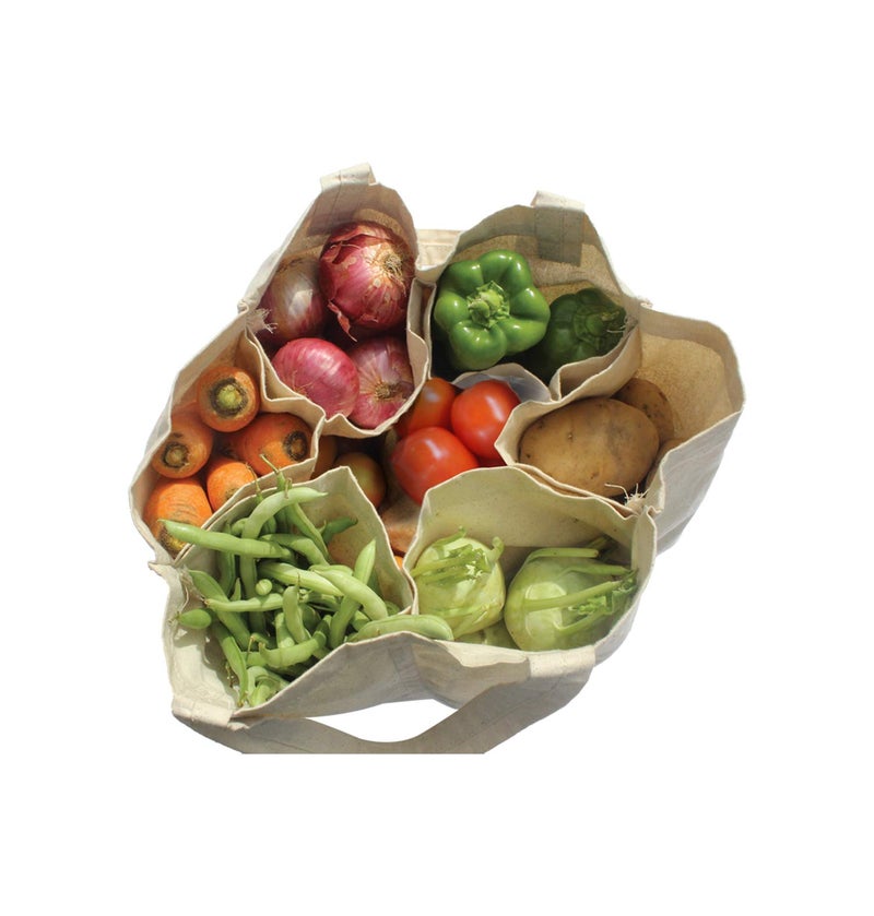 atorakushon® Multi-Purpose Vegetables, Fruits Mesh Fridge Storage Washable, Vegetable Bag with 6 Compartment Shopping Bags. for Purchase Vegetables Pack of 2 - Image 2