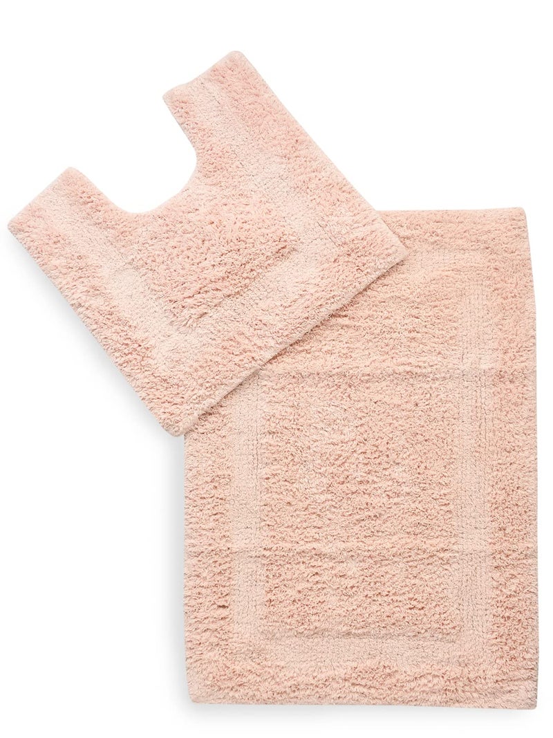 SASHAA WORLD Solid Anti-Skid Cotton Bathmat and Contour Set for Bathroom, Ultra Soft & Absorbent, Tufted Weave, Anti-Slip Latex Backing, Includes Contour & Rectangle Mat, 50X80cm, Peach - Image 1