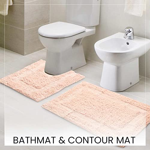 SASHAA WORLD Solid Anti-Skid Cotton Bathmat and Contour Set for Bathroom, Ultra Soft & Absorbent, Tufted Weave, Anti-Slip Latex Backing, Includes Contour & Rectangle Mat, 50X80cm, Peach - Image 2