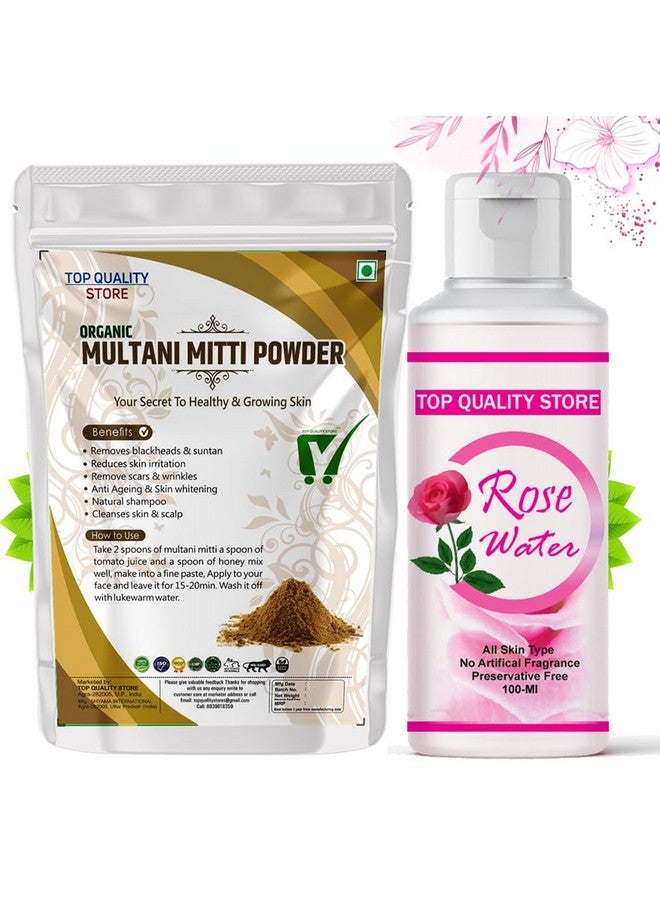 Top Quality Store TQS Rose Water & Multani Mitti Powder Pure Fuller's Earth For Soft and Glowing Skin - Image 1