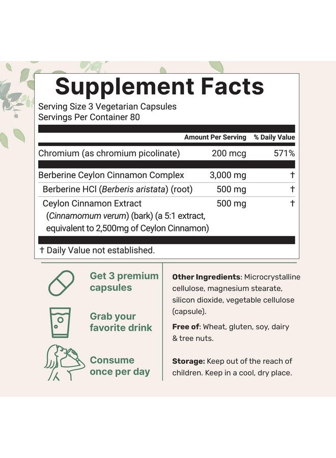 Micro Ingredients Berberine with Ceylon Cinnamon and Chromium 3,000mg Complex, 240 Veggie Capsules | High Potency Berberine HCl Root + Cinnamon Bark Extract | Heart Support & Immune Health Supplement - Image 2