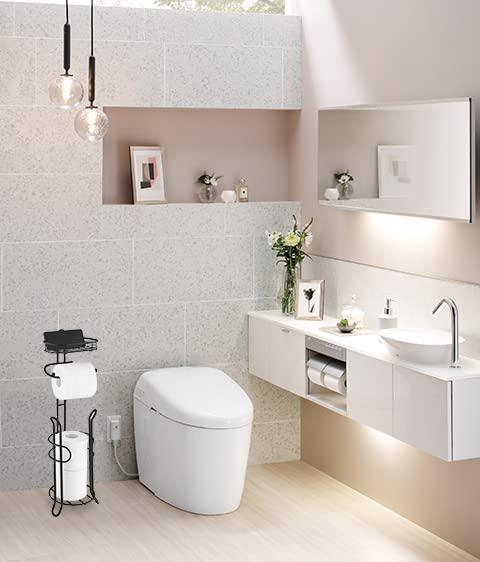 Sunnypoint Bathroom Heavyweight Toilet Tissue Paper Roll Storage Holder Stand With Reserve And Shelve  The Reserve Area Has Enough Space To Store Mega Rolls. (Black) - Image 5