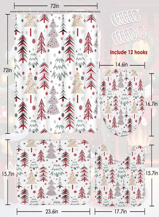 ArtSocket Christmas Trees Bathroom Set with Shower Curtain and Rugs Accessories, Forest Merry Christmas Shower Curtain, Winter Bathroom Decor 4 Pcs - Image 2