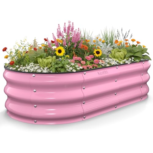 Kesfitt Raised Garden Bed 4x2x1 FT Galvanized Steel Metal Raised Garden Bed Oval OpenBottom Design 12Inch Deep for Outdoor Vegetable Herb Gardening Blushing Pink - Image 1