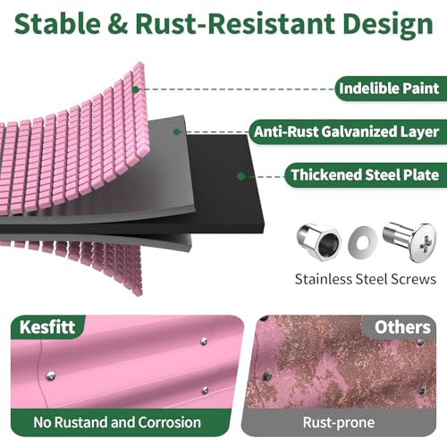 Kesfitt Raised Garden Bed 4x2x1 FT Galvanized Steel Metal Raised Garden Bed Oval OpenBottom Design 12Inch Deep for Outdoor Vegetable Herb Gardening Blushing Pink - Image 3