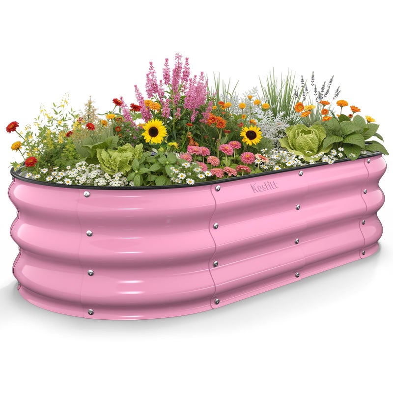 Kesfitt Raised Garden Bed 4x2x1 FT Galvanized Steel Metal Raised Garden Bed Oval OpenBottom Design 12Inch Deep for Outdoor Vegetable Herb Gardening Blushing Pink - Image 2