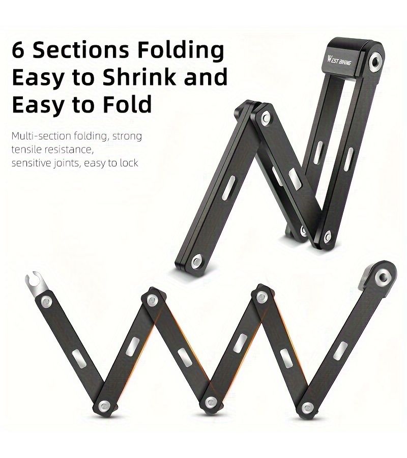 Bicycle Lock Black Folding Portable Anti Theft Safety for Road Bike Mountain MTB Scooter Ebike - Image 2