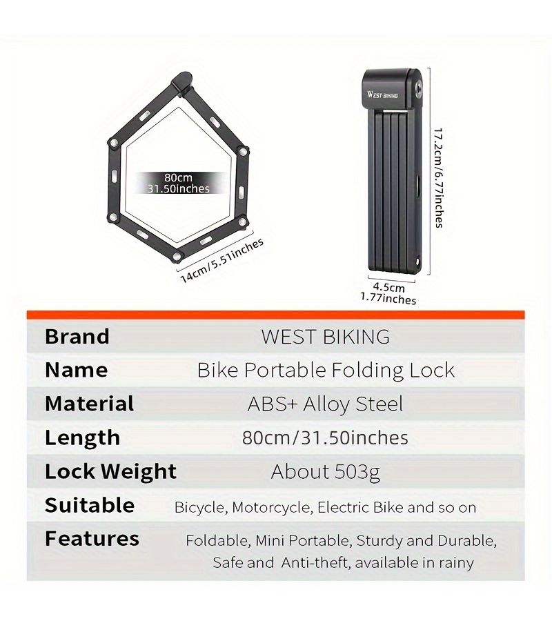 Bicycle Lock Black Folding Portable Anti Theft Safety for Road Bike Mountain MTB Scooter Ebike - Image 1