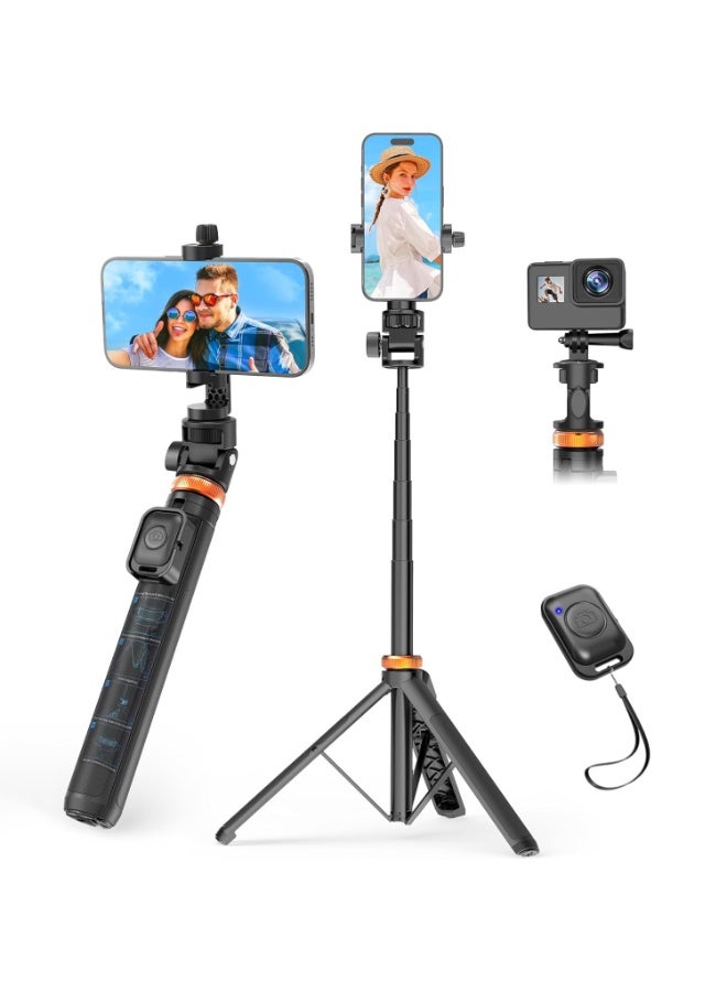 NUFECARG 157cm Phone Tripod, Extendable Tripod for iPhone/Mobile Phone, Selfie Stick with Remote, Mobile Photography Stand for Travel/Video Recording - Image 1