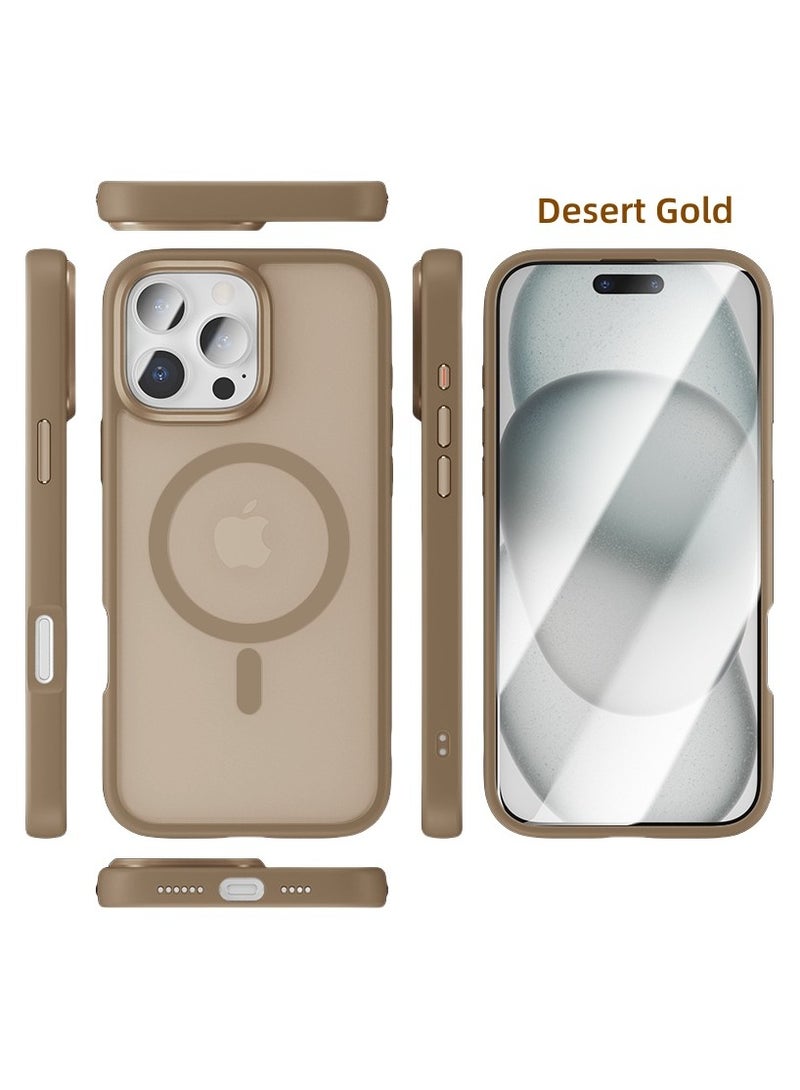 Magnetic Case for iPhone 16 Promax Compatible with MagSafe, Translucent Matte Back Slim Shockproof Phone Cover (Gold)  - Image 1