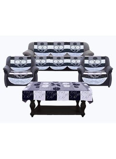 Kuber Industries Kuber Industries Flower Cotton 7 Piece 5 Seater Sofa Cover with Center Table Cover (Black) - CTKTC22285  - Image 1