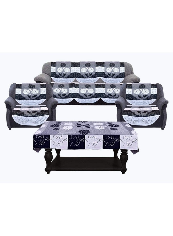 Kuber Industries Flower Cotton 7 Piece 5 Seater Sofa Cover with Center Table Cover (Black) - CTKTC22285 - Image 1