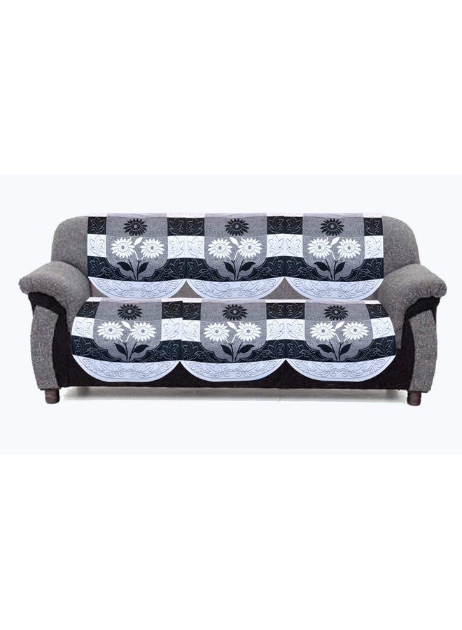Kuber Industries Flower Cotton 7 Piece 5 Seater Sofa Cover with Center Table Cover (Black) - CTKTC22285 - Image 4