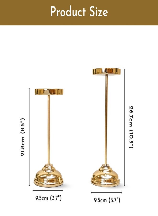 Behoma Handcrafted Large Metal Pillar Candle Holders | Table Centerpieces Coffee Tables or Fireplace Mantels | Solid Candles Stand for Christmas, Home Decor, Gift, Valentine's Day | Gold, Set of 2 - Image 4