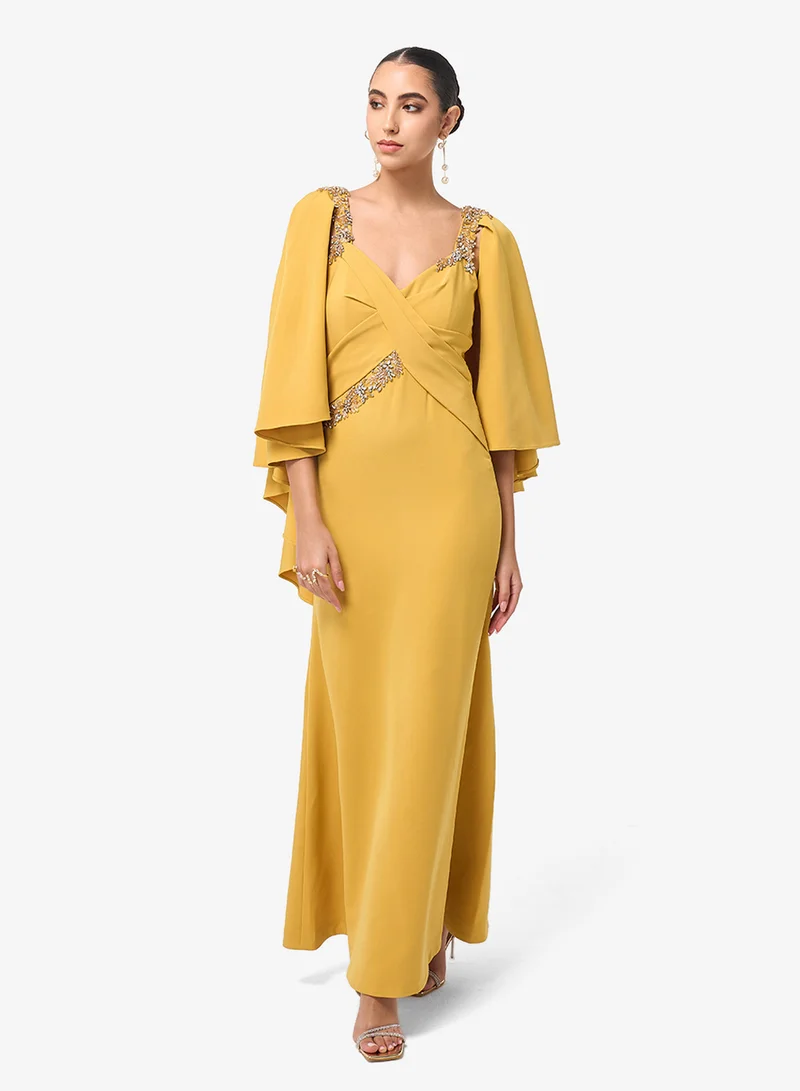ثريدز باي اجوني Flared Sleeve Embellished Sweetheart Neck Maxi Dress