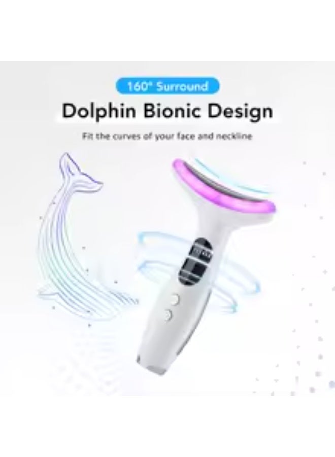 جهاز تدليك الوجه والرقبة بـ 7 ألوان - أداة تدليك للوجه للعناية بالبشرة في المنزل، جهاز تدليك اهتزازي للوجه مع حراريات، ابيض - Image 4