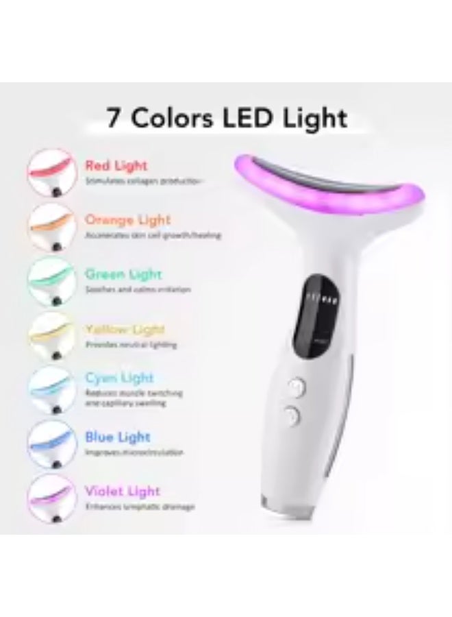 جهاز تدليك الوجه والرقبة بـ 7 ألوان - أداة تدليك للوجه للعناية بالبشرة في المنزل، جهاز تدليك اهتزازي للوجه مع حراريات، ابيض - Image 5