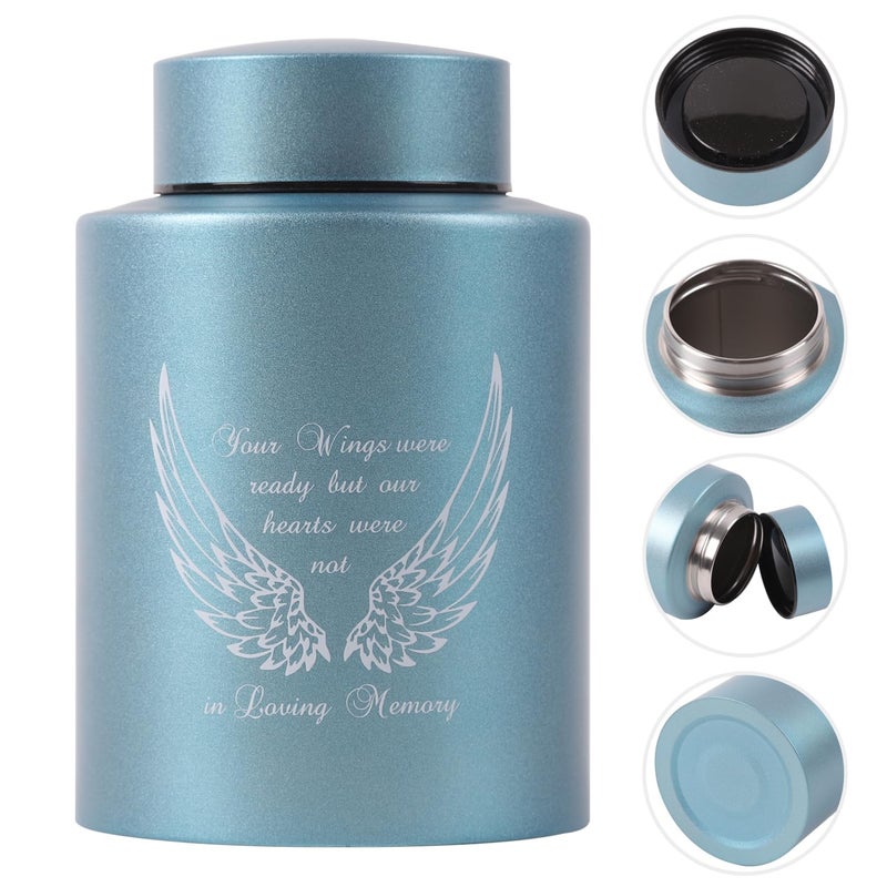 Dioeta Medium Urns For Human Ashes Up To 60 Cubic Inches Medium Sized Urns For Ashes Adult Male Female Keepsake Cremation Urns For Ashes Stainless Steel (Angel Wings  Blue) - Image 2